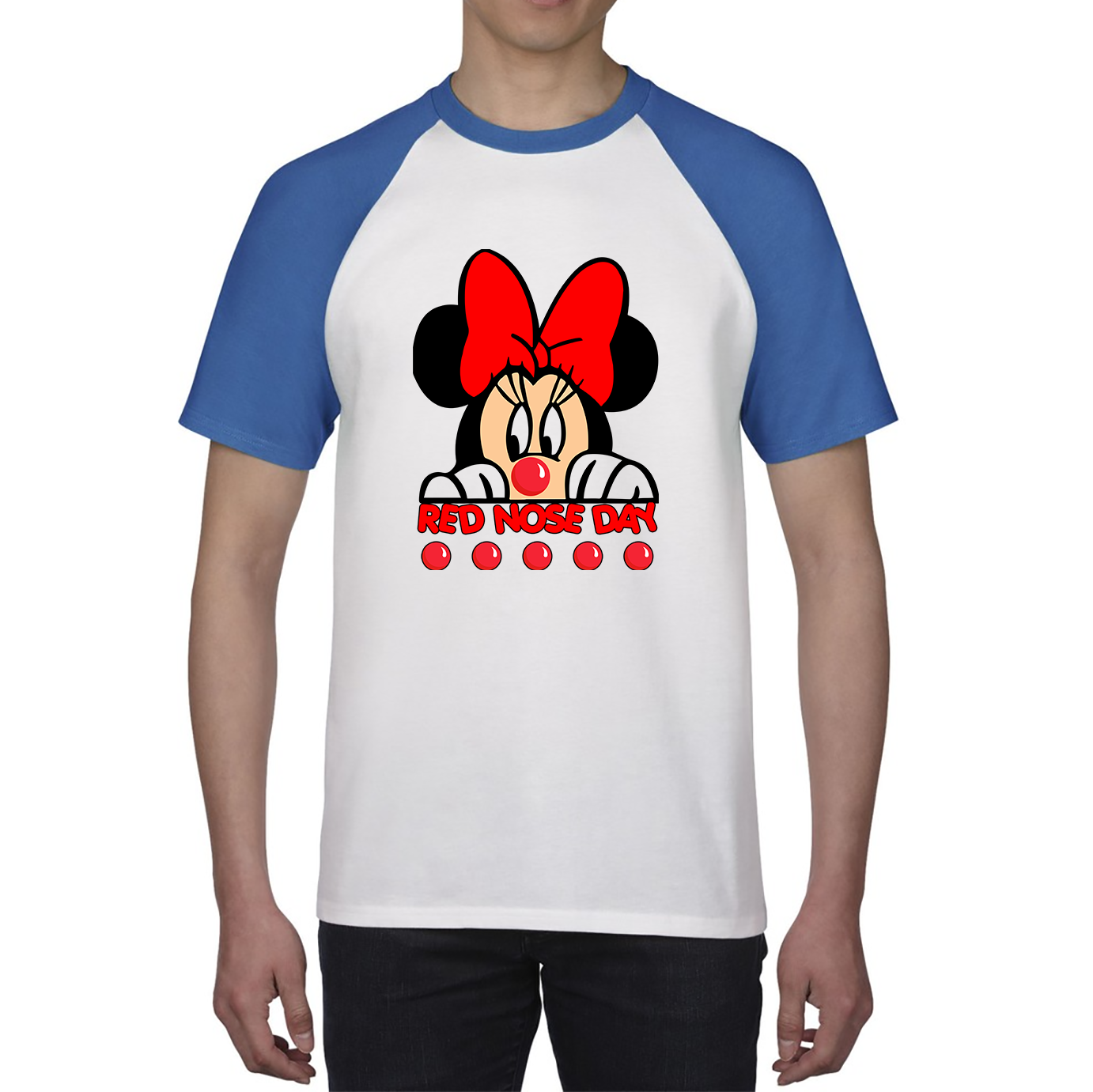 Disney Minnie Mouse Red Nose Day Baseball T Shirt. 50% Goes To Charity