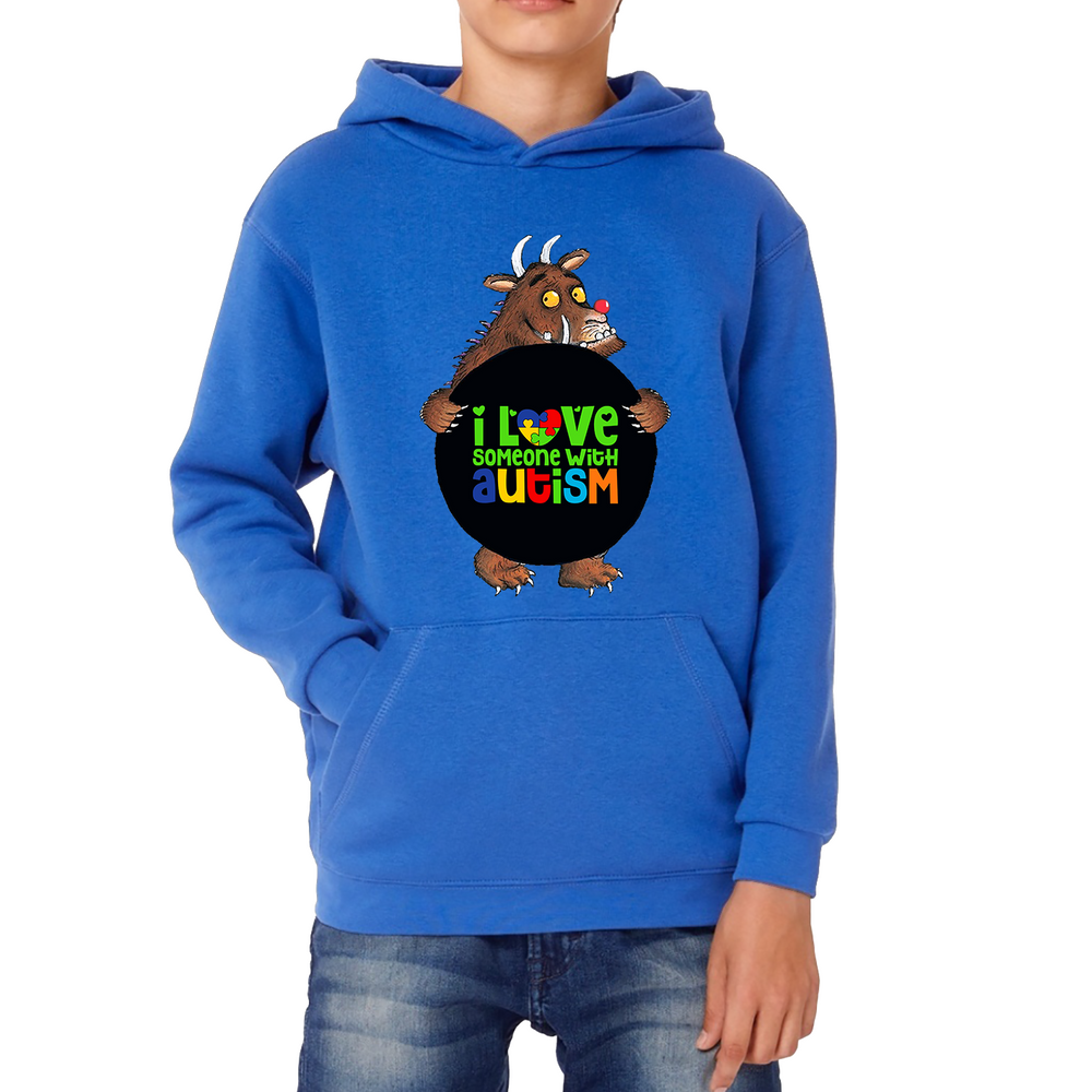 I Love Someone With Autism The Gruffalo Red Nose Day Kids Hoodie. 50% Goes To Charity