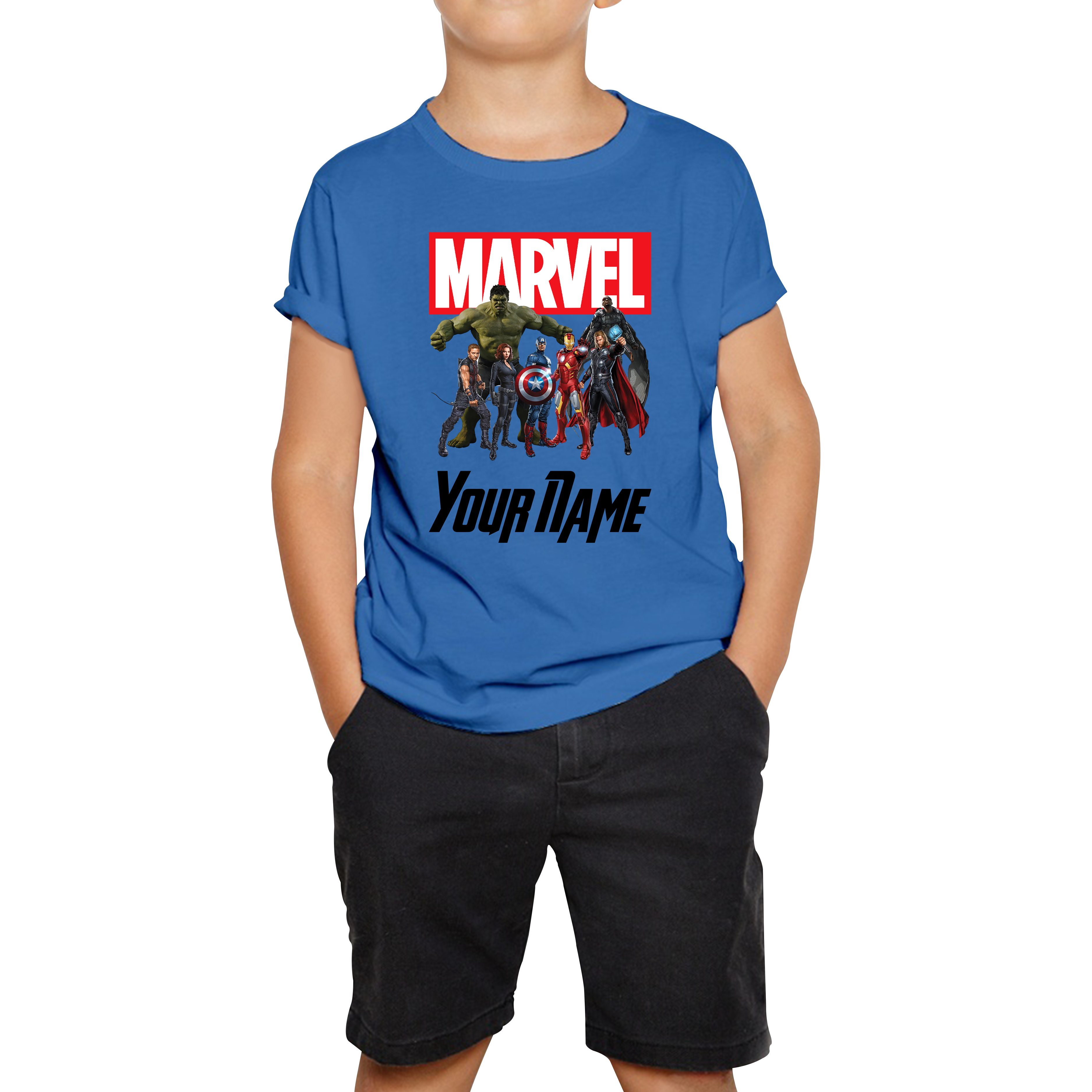 Personalised Marvel Avengers Superheroes Team Your Custom Name Kids T Shirt