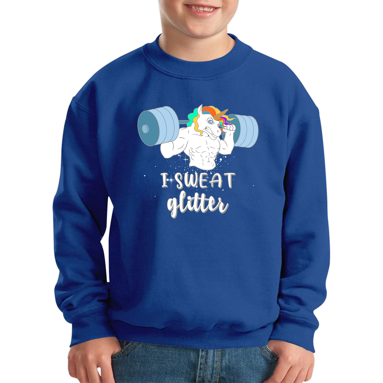 I Sweat Glitter Weightlifting Unicorn Gym Sweatshirt