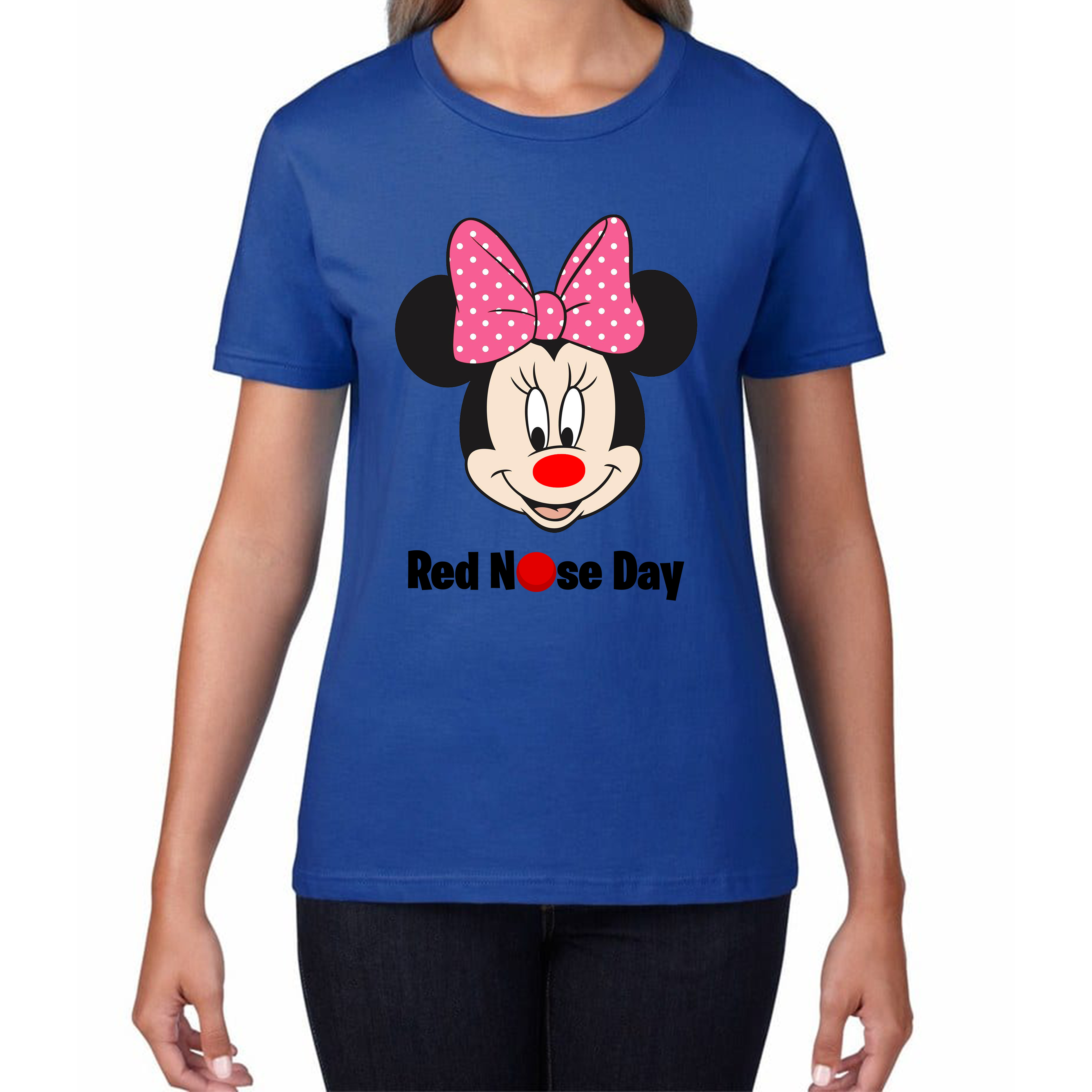 Disney Minnie Mouse Red Nose Day Ladies T Shirt. 50% Goes To Charity