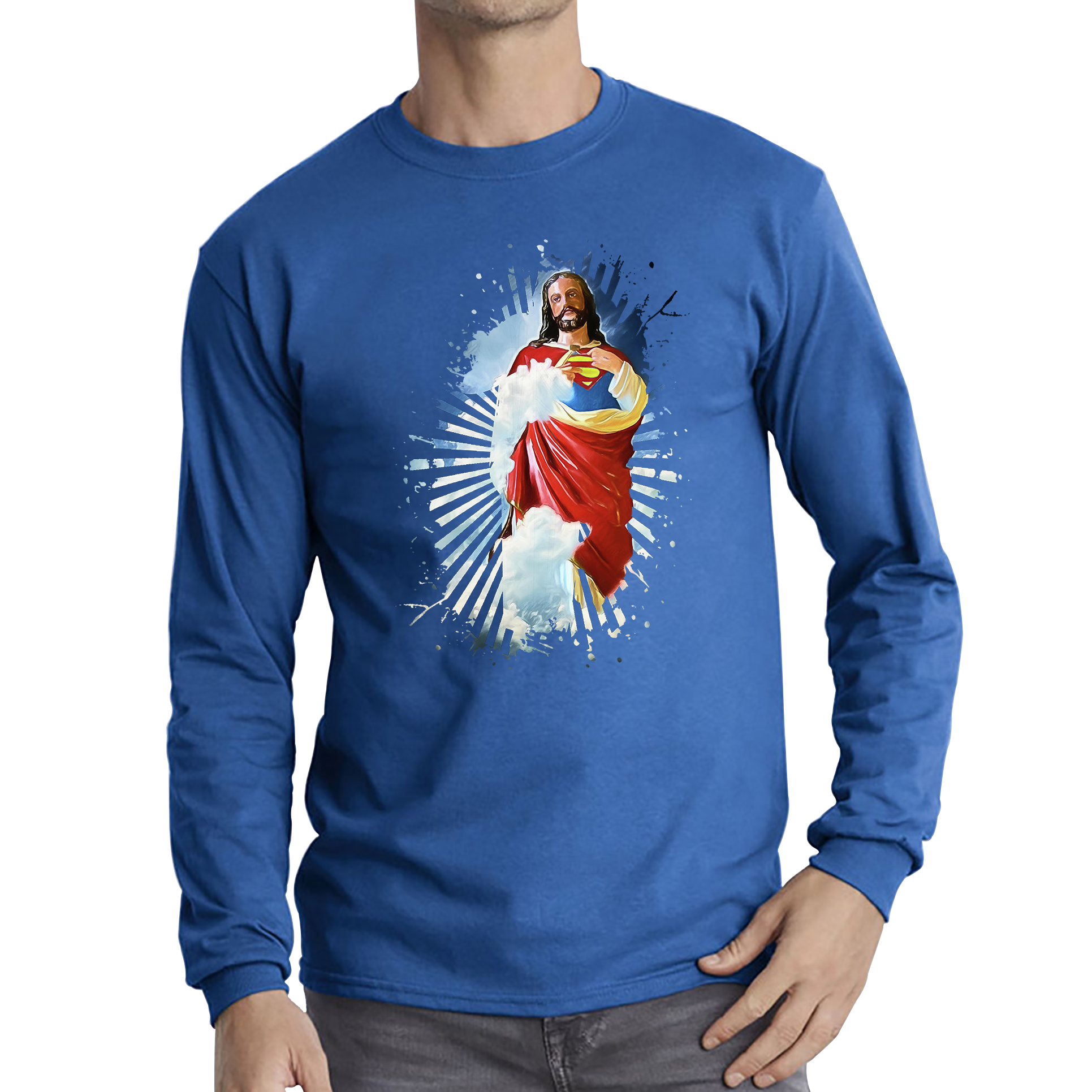 Jesus Christ Superman Shirt Superman Inspired Spoof Avengers Superhero Christian Gift Long Sleeve T Shirt