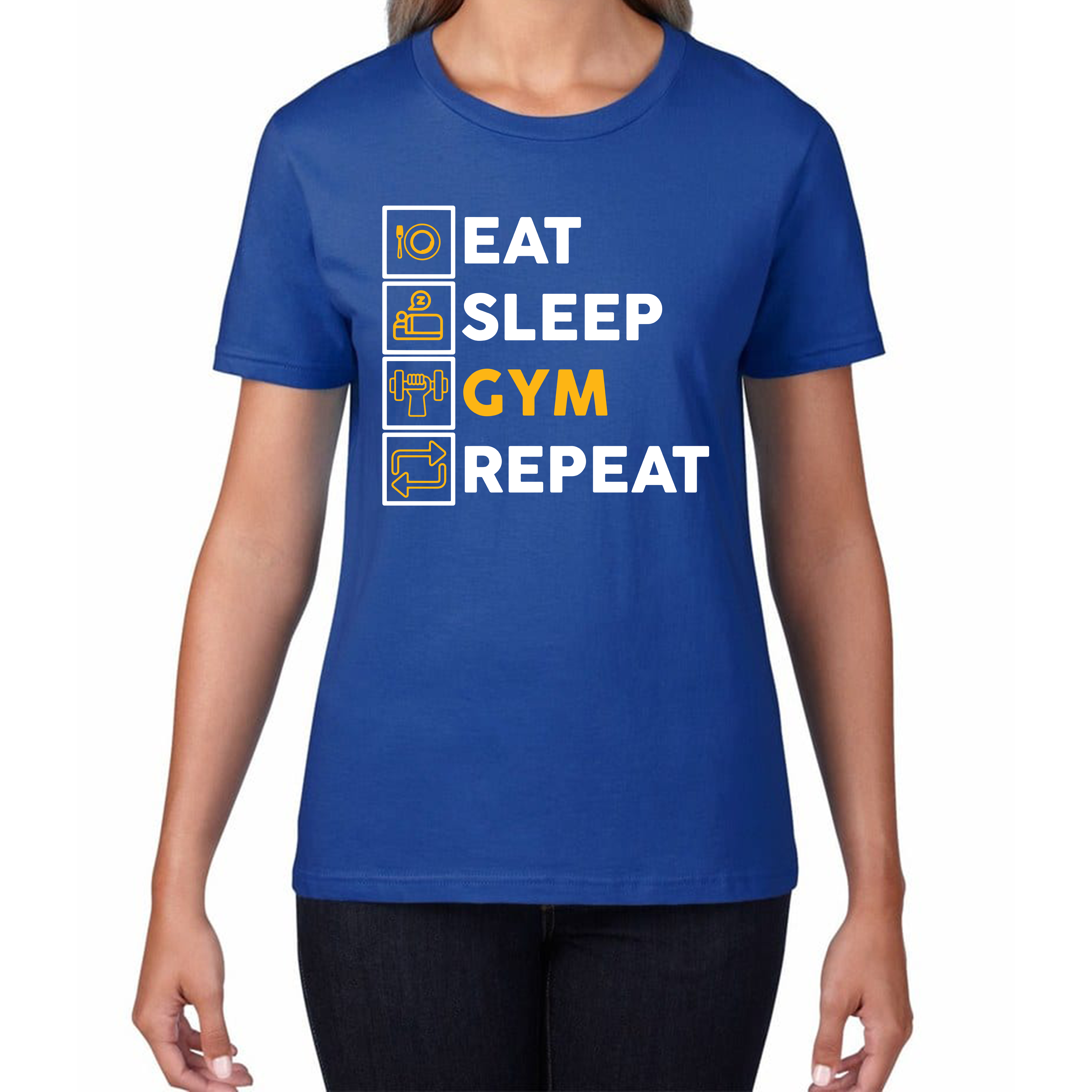 Eat Sleep Gym Repeat Funny Gym Workout Fitness Ladies T Shirt