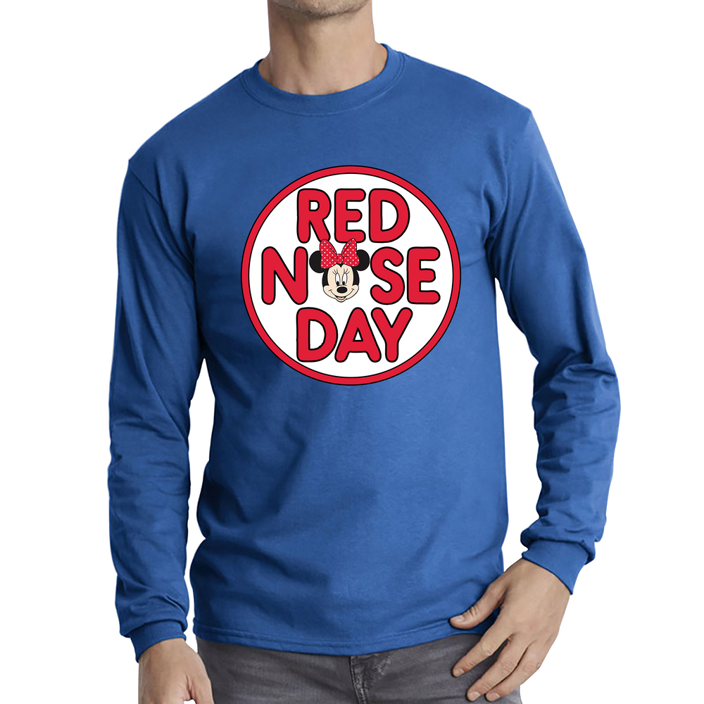 Disney Minnie Mouse Red Nose Day Adult Long Sleeve T Shirt. 50% Goes To Charity