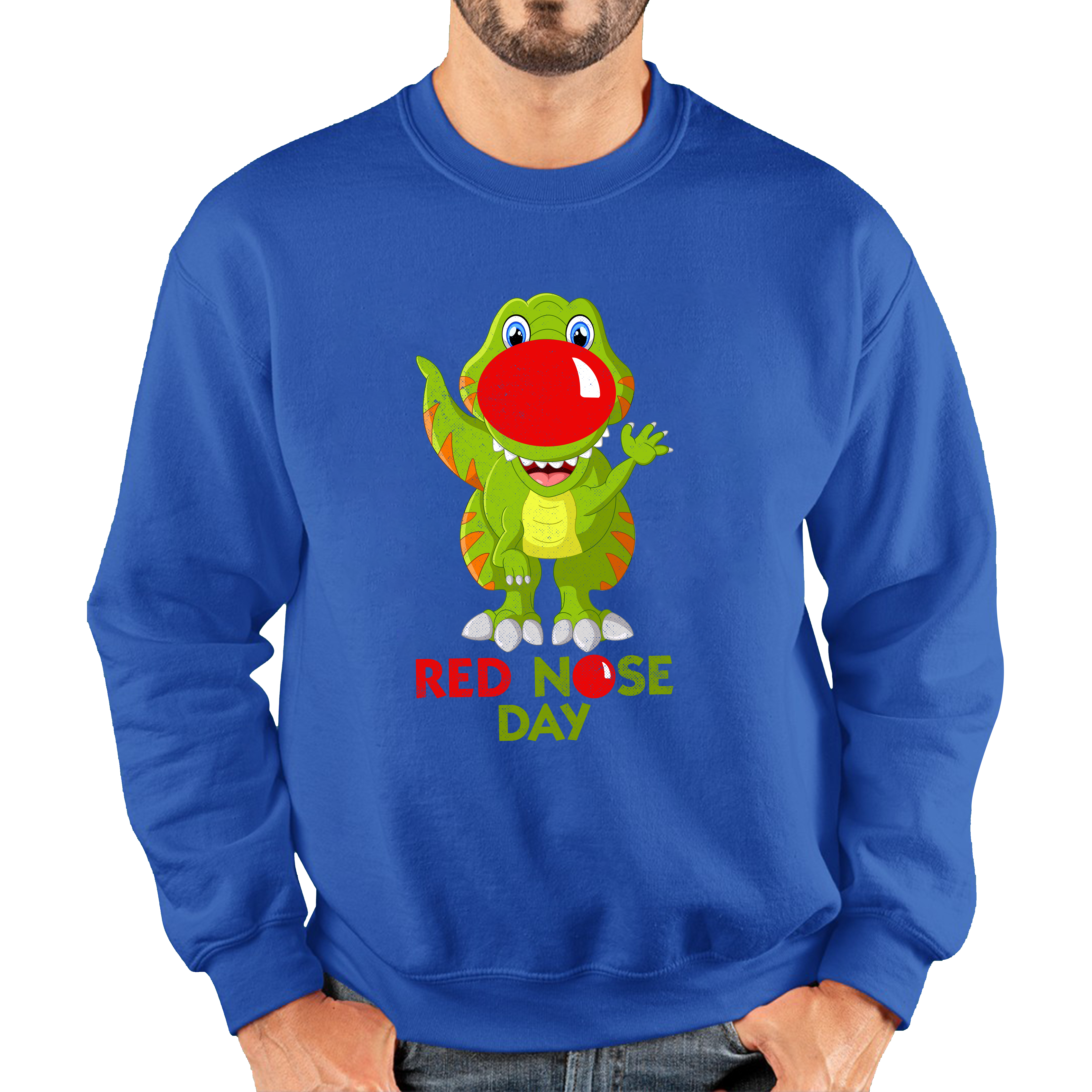 Funny Dinosaur Red Nose Day Adult Sweatshirt. 50% Goes To Charity