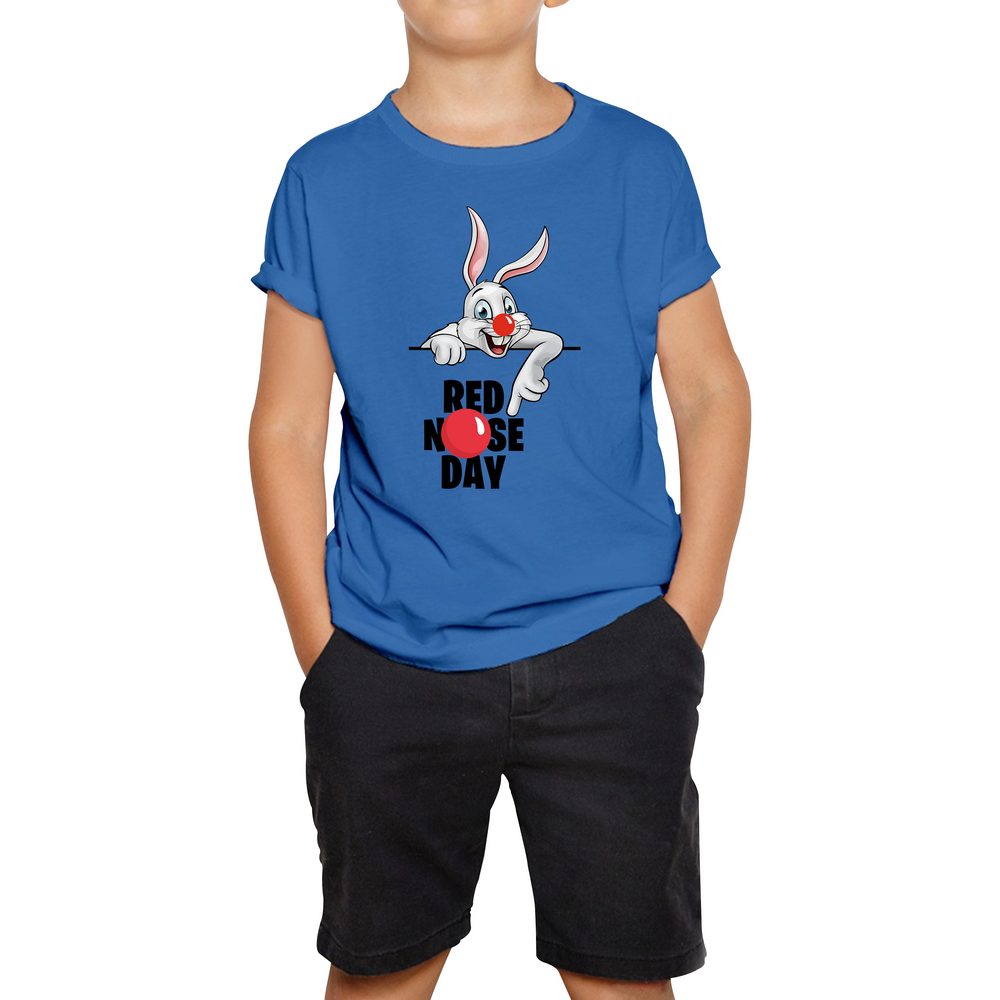 White Bunny Red Nose Day Kids T Shirt. 50% Goes To Charity