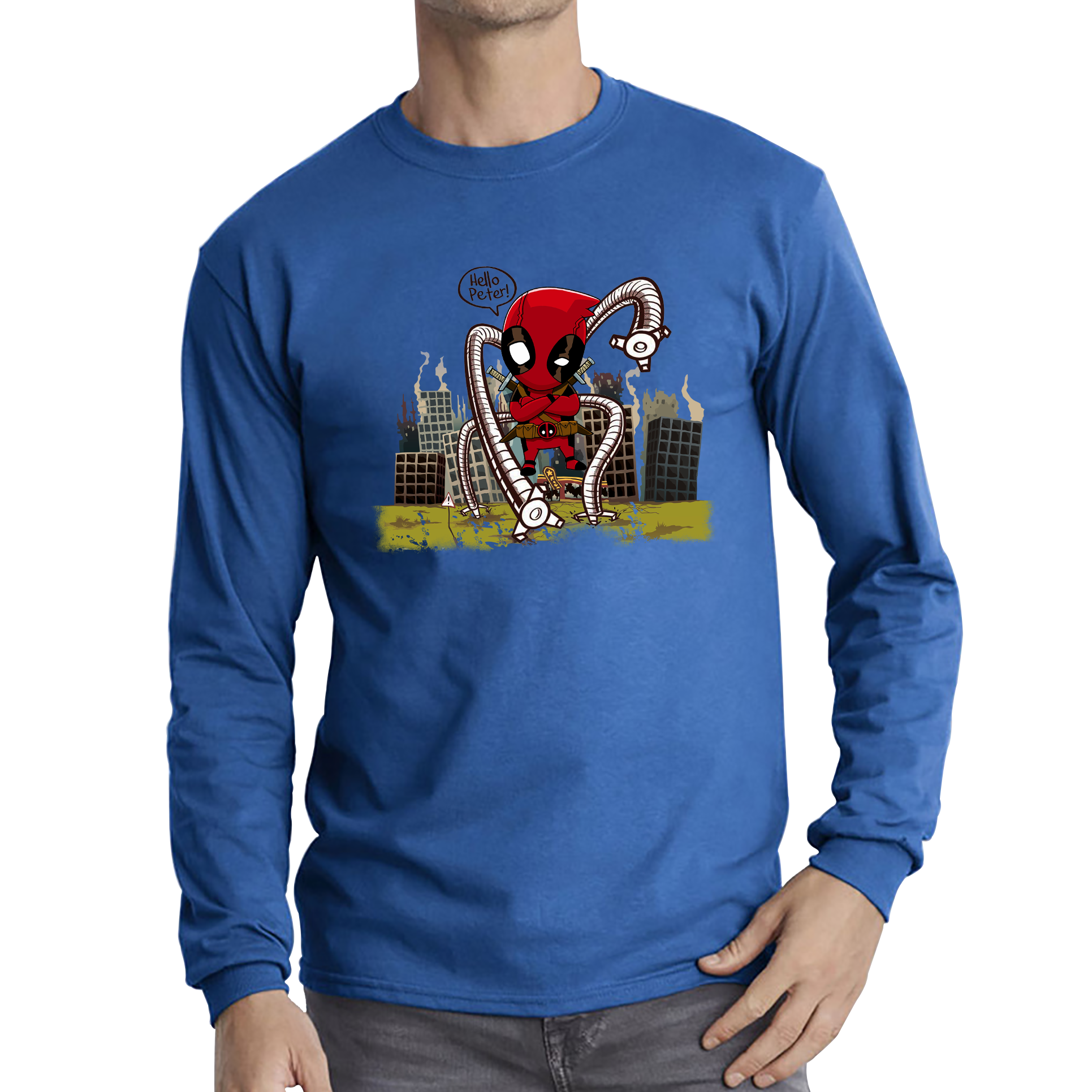 Hello Peter Spiderman x Deadpool Spoof Adult Long Sleeve T Shirt