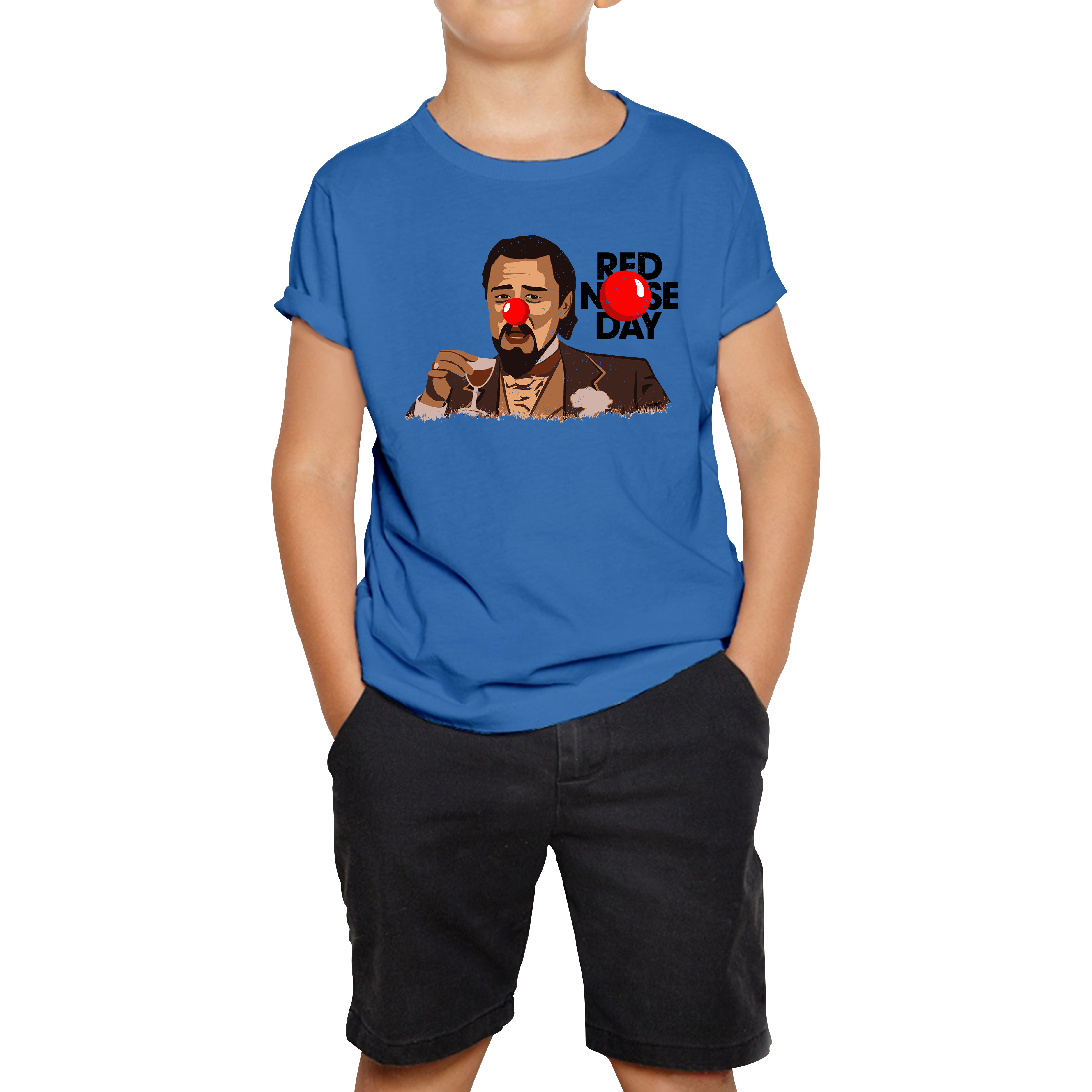 Leonardo Dicaprio Laughing Meme Red Nose Day Kids T Shirt. 50% Goes To Charity