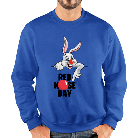 White Bunny Red Nose Day Adult Sweatshirt. 50% Goes To Charity