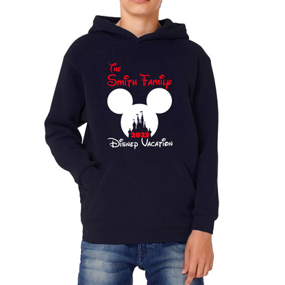 Personalized Your Name Family 2023 Disney Vacation Mickey Mouse Minnie Mouse Disney Castle Magical Kingdom Cartoon Disneyland Trip Kids Hoodie