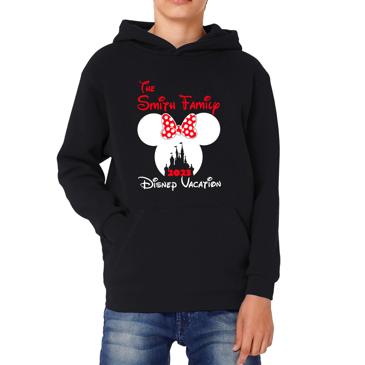 Personalized Your Name Family 2023 Disney Vacation Mickey Mouse Minnie Mouse Disney Castle Magical Kingdom Cartoon Disneyland Trip Kids Hoodie