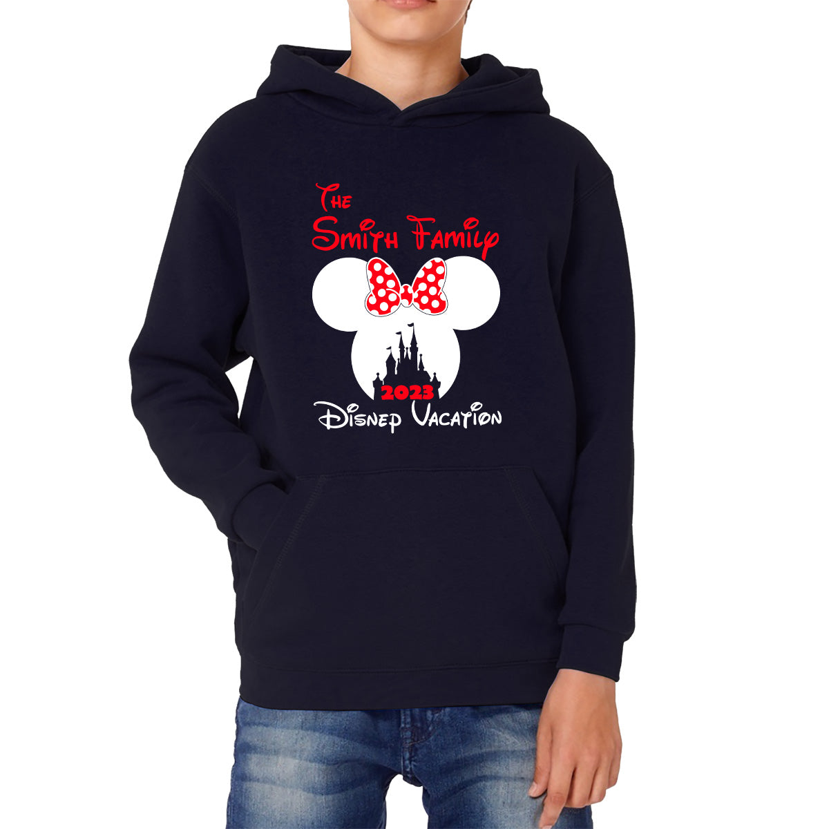 Personalized Your Name Family 2023 Disney Vacation Mickey Mouse Minnie Mouse Disney Castle Magical Kingdom Cartoon Disneyland Trip Kids Hoodie