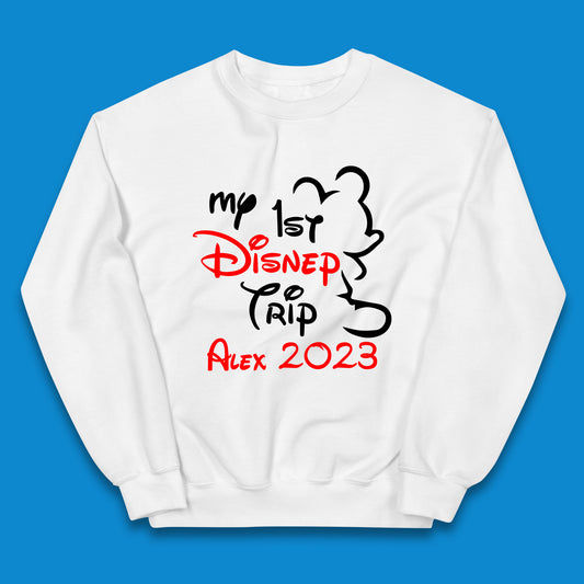 Personalised My 1st Disney Trip Disney Mickey Mouse Minnie Mouse Your Name Disneyland Trip Vacations Kids Jumper