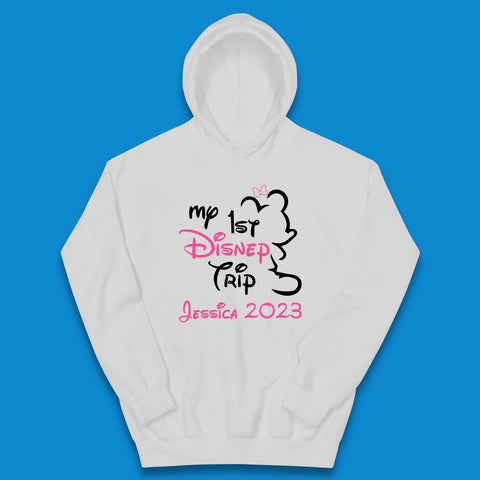 Personalised My 1st Disney Trip Disney Mickey Mouse Minnie Mouse Your Name Disneyland Trip Vacations Kids Hoodie