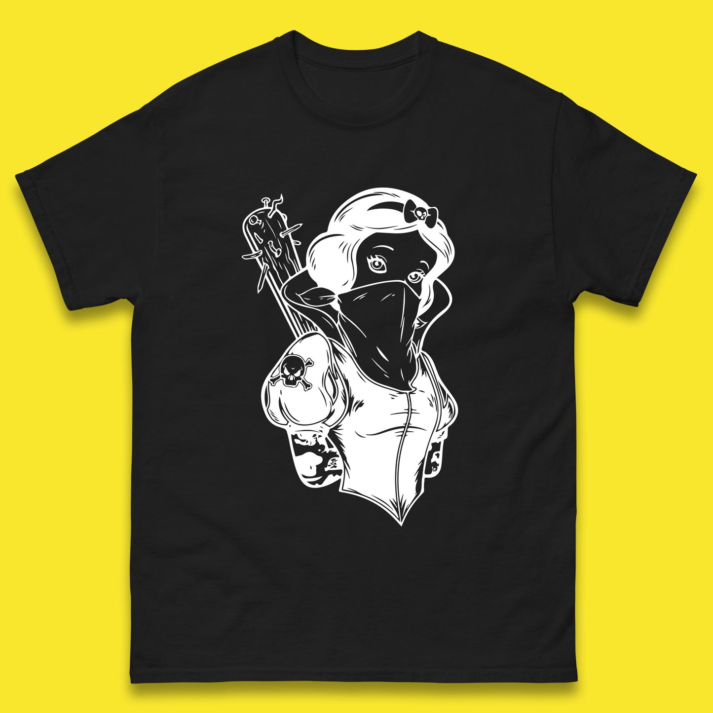 Not So Snow White Twisted Rock Parody Disney Princess Gangster Skull Tattoo Punk Princess Tattooed Emo Alice In A Jack Mens Tee Top