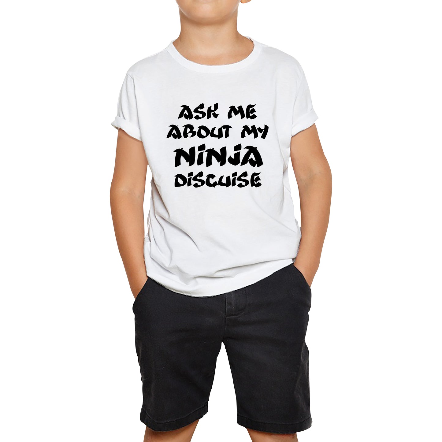 Ask Me About My Ninja Disguise Ninja Eyes Brick Flip Top Ninja Cartoon Karate Martial Arts Ninja Lovers Kids T Shirt