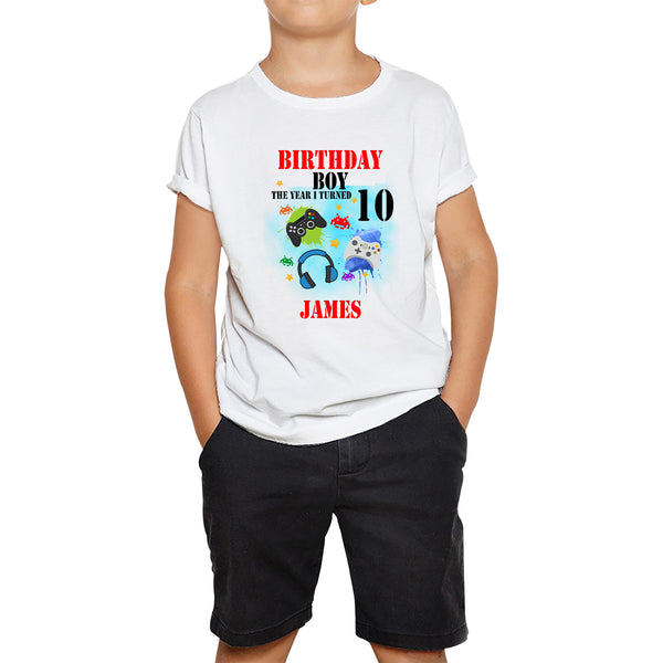 Personalised Birthday Boy The Year I Turned Your Name And Birthday Year Funny Gamer Boy Color Splash Kids T Shirt