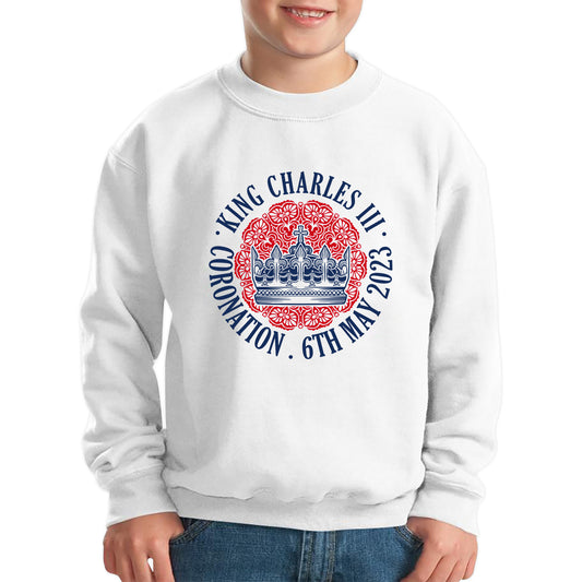 King Charles III Coronation 6th May 2023 Royal Crown CR III Ruling Monarch Of England United Kingdom Kids Jumper