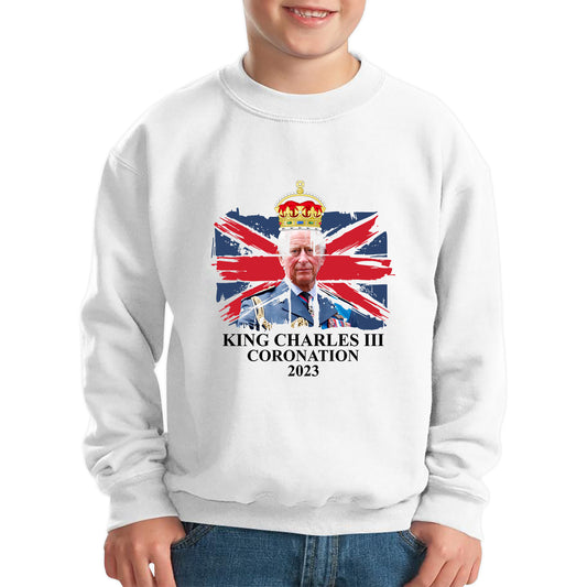 King Charles III Coronation 2023 British Flag Royal Crown God Save The King Royal Cypher Kids Jumper