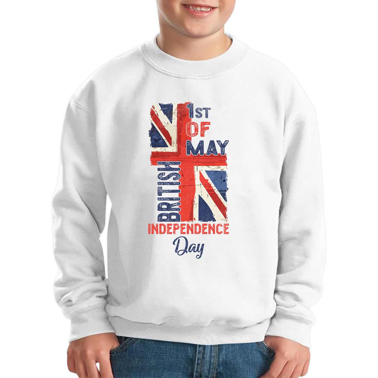 British Independence Day 1st Of May National Day UK Flag Great Britain Lest We Forget Veterans Union Jack Kids Jumper