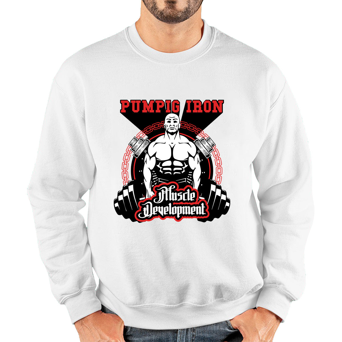 Pumping Iron Muscle Development Bodybuilding Dumbbells Gym Workout Muscle Body Flexing Unisex Sweatshirt