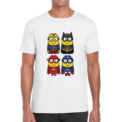 The 4 Minions Heros Super Minions Captain America Batman Superman Riddler The Flash Dc Minions Parody Pop Art Mens Tee Top