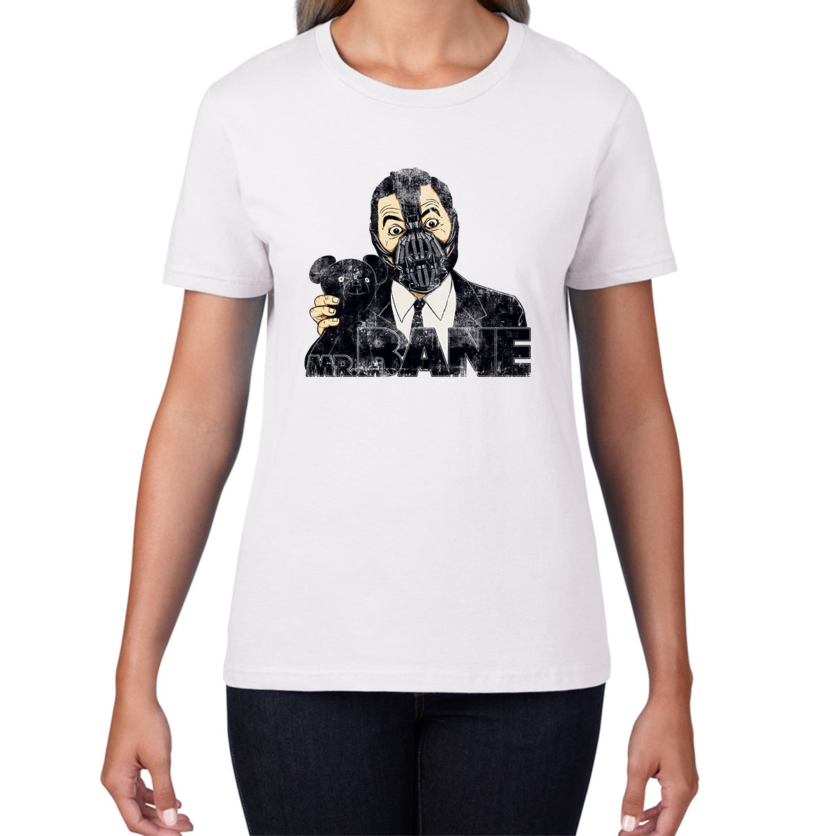Mr. Bean With Teddy Spoof Mr. Bane Osito Supervillain Metahuman The Man Who Broke The Bat Comic Book Character Womens Tee Top