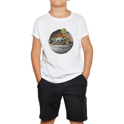Grogu Baby Yoda And Baby Groot The Mandalorian Disney Star Wars Child In Hover Pod Pram Disney Star Wars Day 46th Anniversary Kids T Shirt