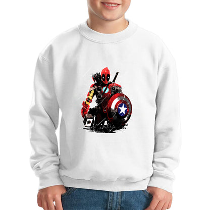 Deadpool With All Marvel Superhero Weapons Captain America, Spired-man, Iron Man, Deadpool, Thor, And Hawkeye Kids Jumper