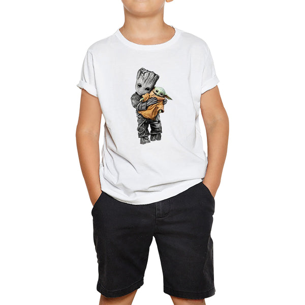 Baby Groot Holding Baby Yoda Avengers Hero Star Avenger Jedi Wars Star Wars Day 46th Anniversary Kids T Shirt