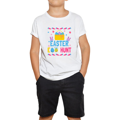 Easter Egg Hunt Hunting Squad Religious Christian Easter Egg Hunt Season Hunting Crew Egg Bucket Easter Bunny Kids T Shirt