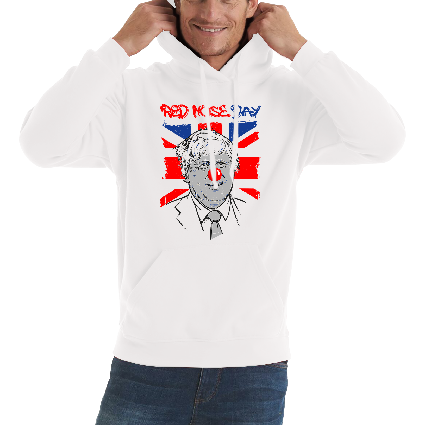 Red Nose Day PM Boris Johnson Adult Hoodie. 50% Goes To Charity