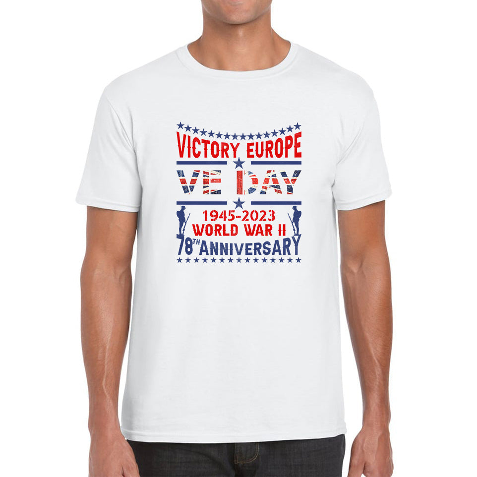 VE Day Victory In Europe Day Lest We Forget 1945-2023 World War II 78th Anniversary Remembrance Day British Veterans UK Mens Tee Top