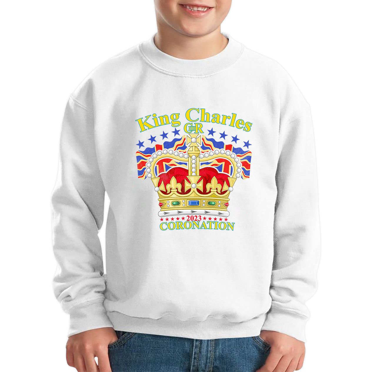 King Charles III 2023 Coronation  Royal Crown UK Ruling Monarch CR III Great Britain Pride Kids Jumper