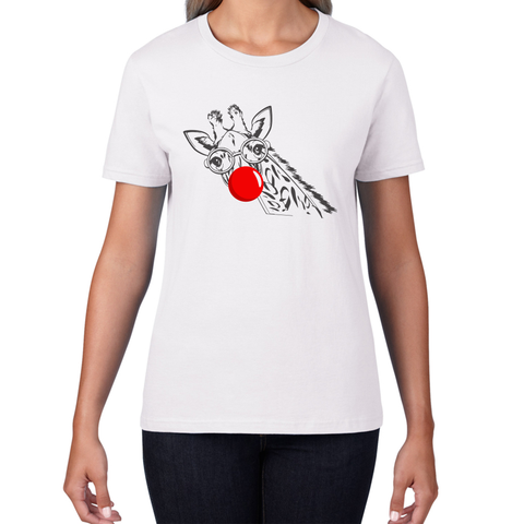 Giraffe Red Nose Day Ladies T Shirt. 50% Goes To Charity