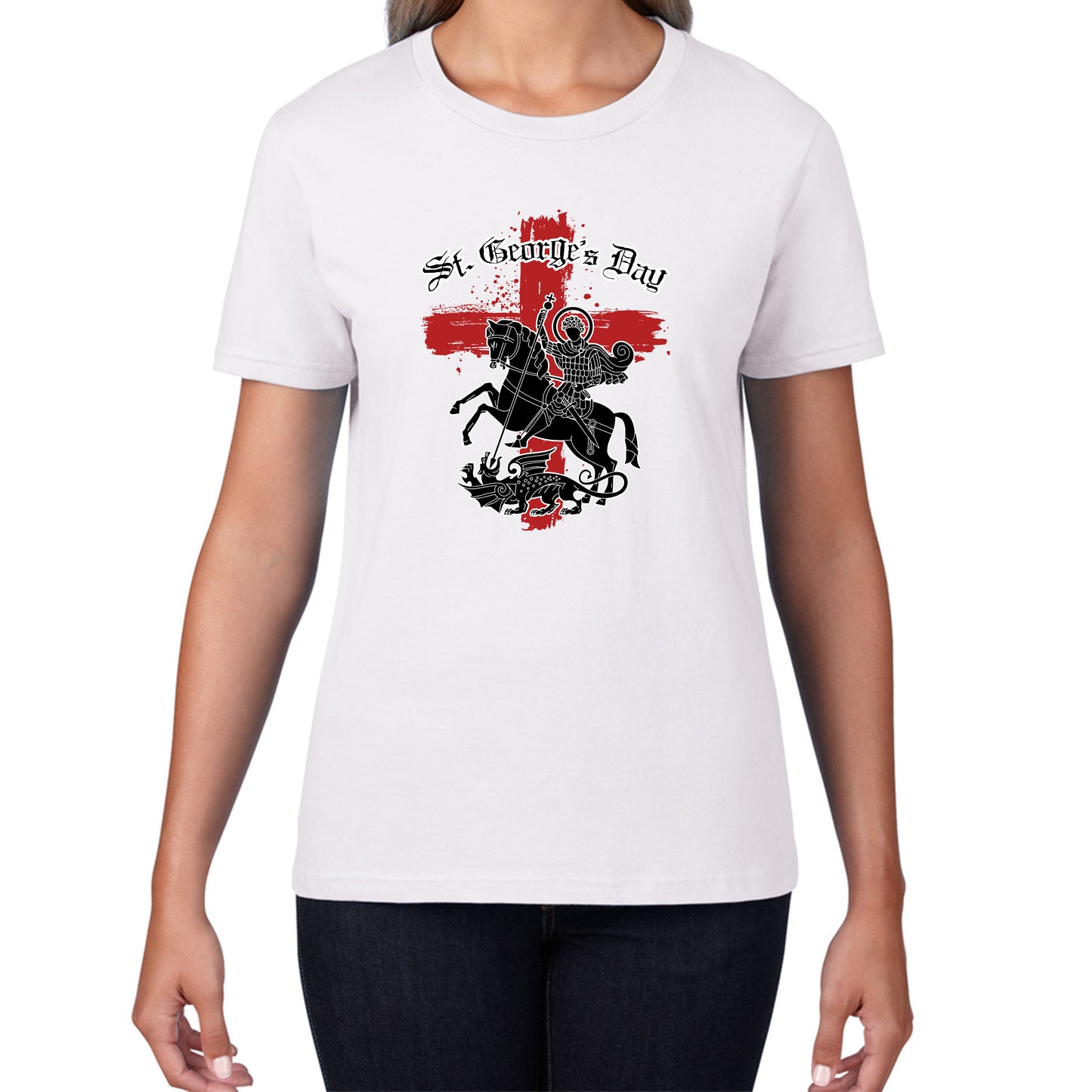 St George's Day Coat Of Arms Of Moscow Heraldic Horseman With A Spear In His Hand Slaying A Zilant Saint George And The Dragon England Flag Womens Tee Top