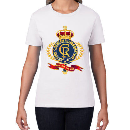 King Charles III Coronation 2023 CR III God Save The King Royal Crown United Kingdom Ruling Monarch Womens Tee Top