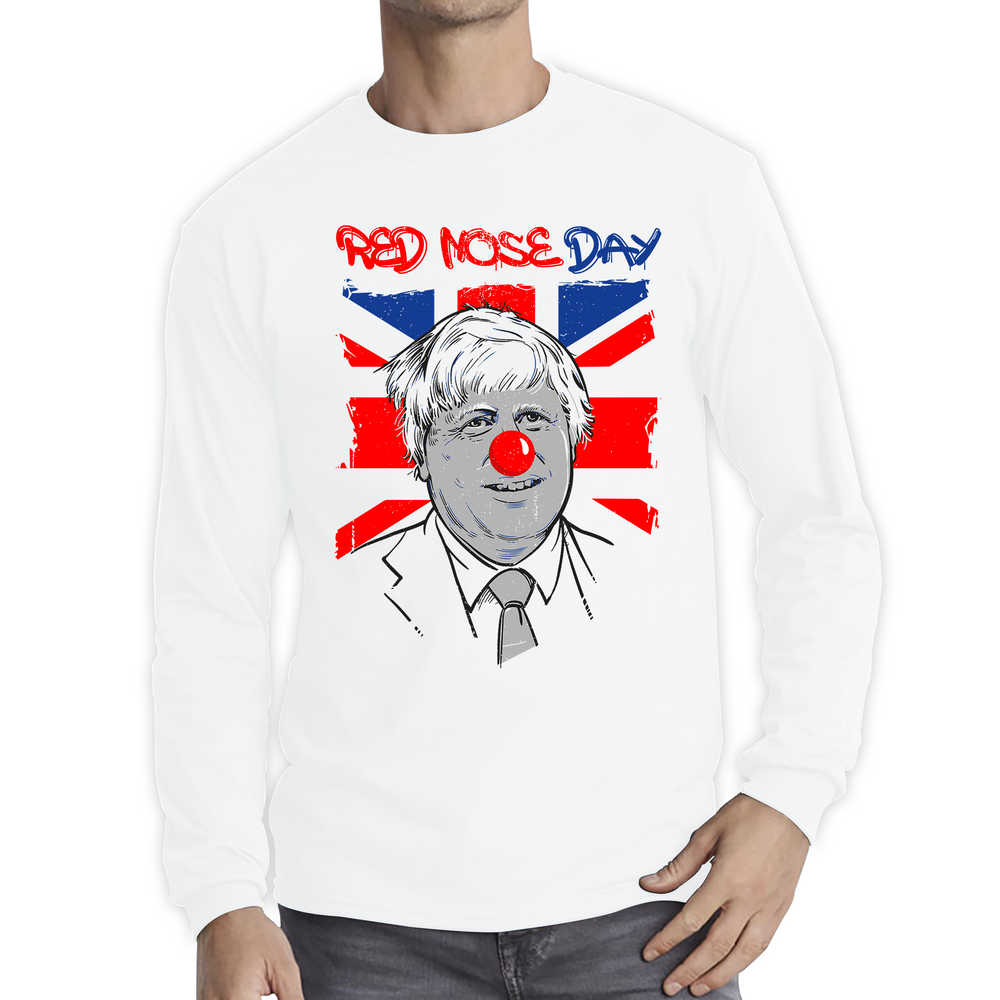 Red Nose Day PM Boris Johnson Long Sleeve T Shirt. 50% Goes To Charity