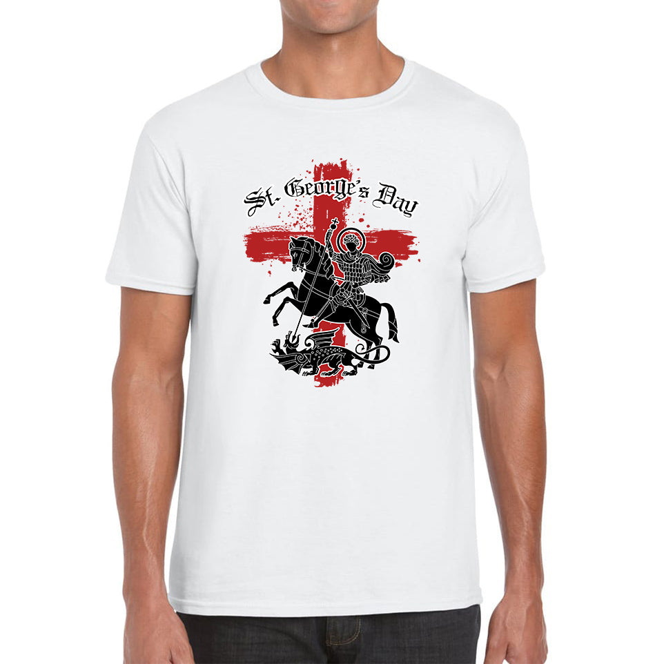 St George's Day Coat Of Arms Of Moscow Heraldic Horseman With A Spear In His Hand Slaying A Zilant Saint George And The Dragon England Flag Mens Tee Top