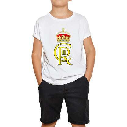 Royal Cypher King Charles III Coronation CR III Ruling Monarch Of Uk Royal Crown Great Britain Kids T Shirt