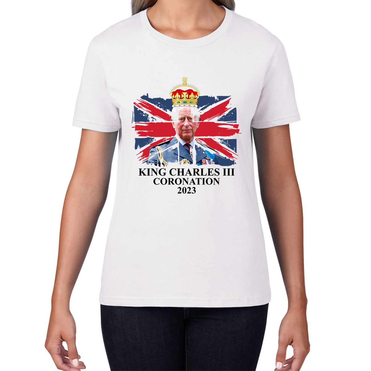 King Charles III Coronation 2023 British Flag Royal Crown God Save The King Royal Cypher Womens Tee Top