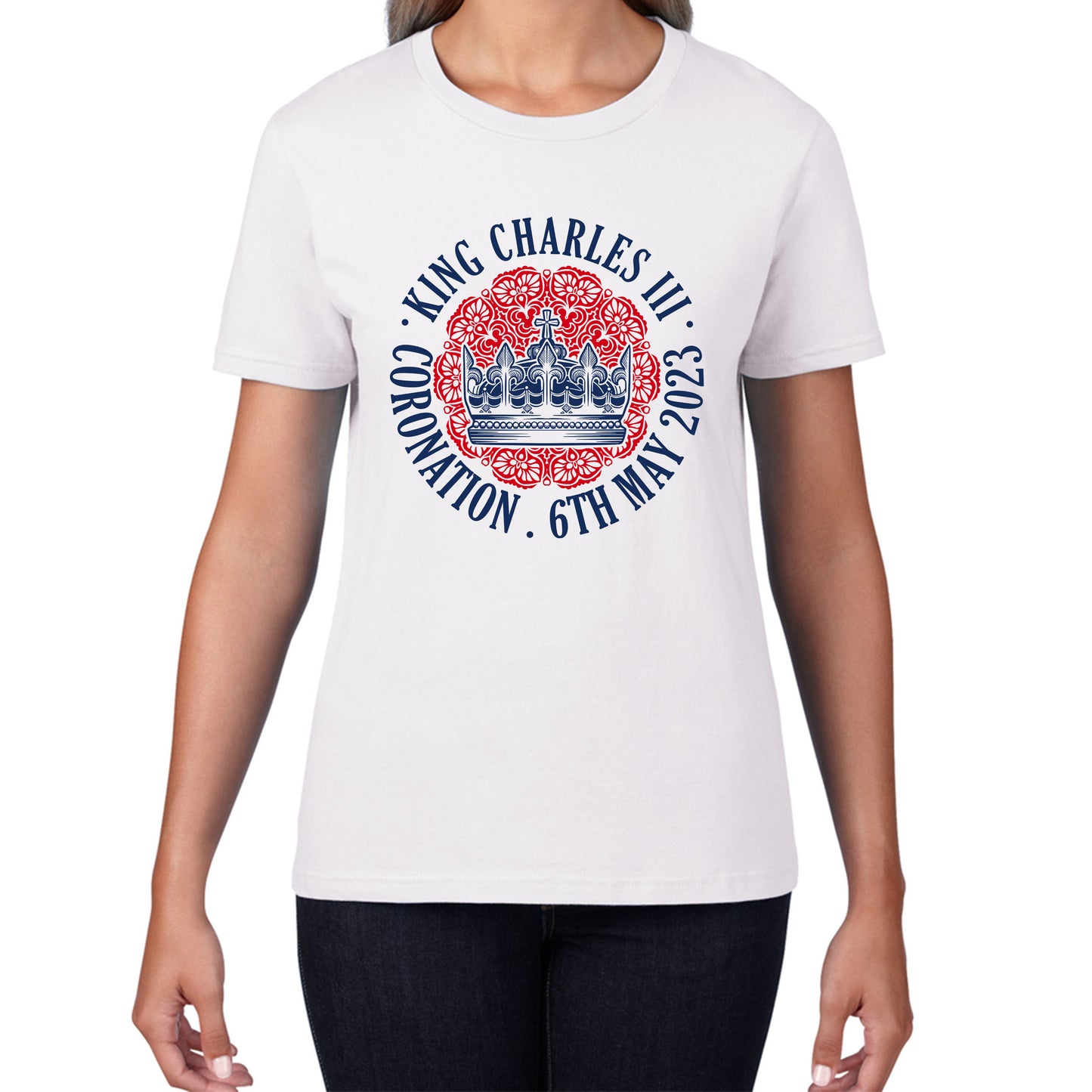 King Charles III Coronation 6th May 2023 Royal Crown CR III Ruling Monarch Of England United Kingdom Womens Tee Top