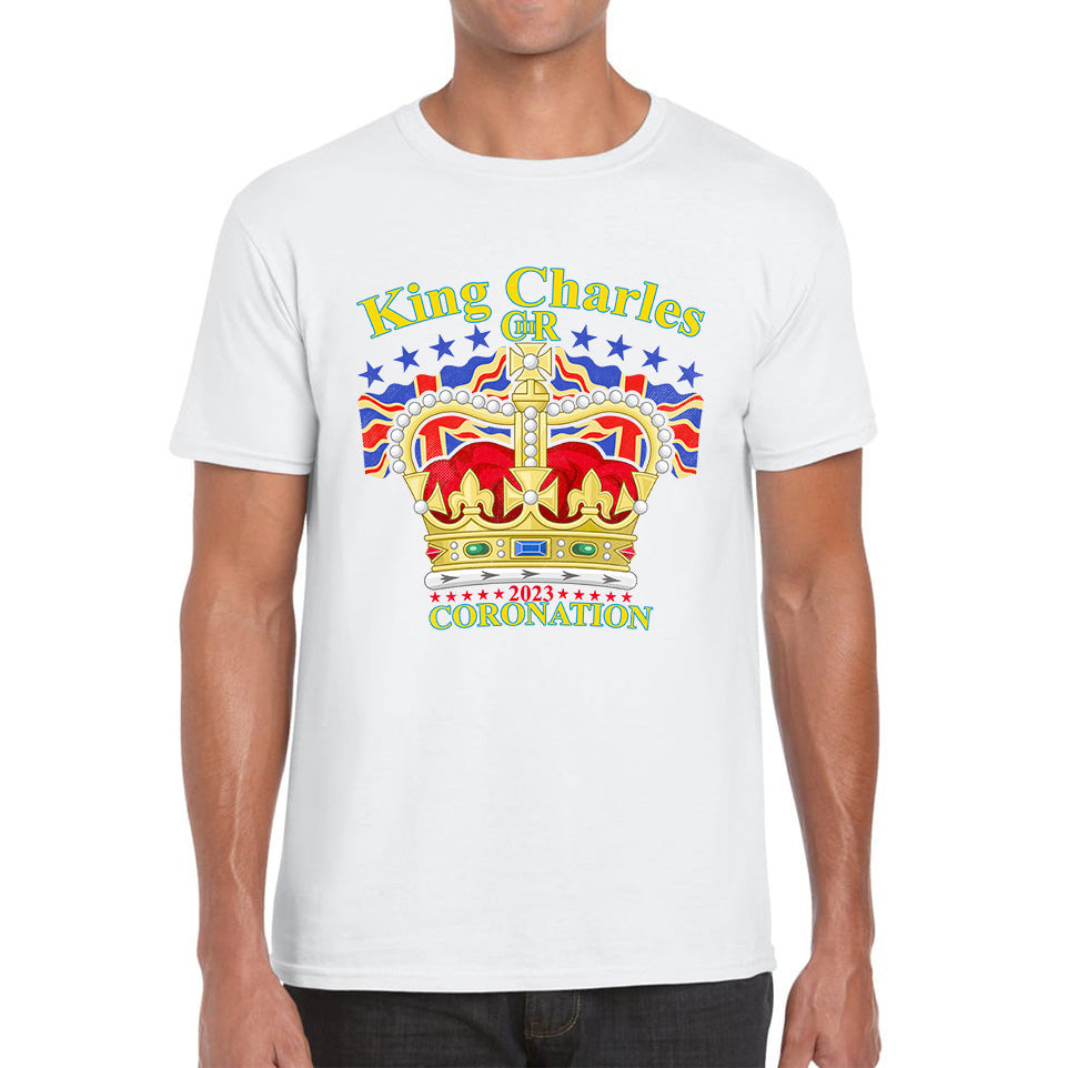 King Charles III 2023 Coronation  Royal Crown UK Ruling Monarch CR III Great Britain Pride Mens Tee Top
