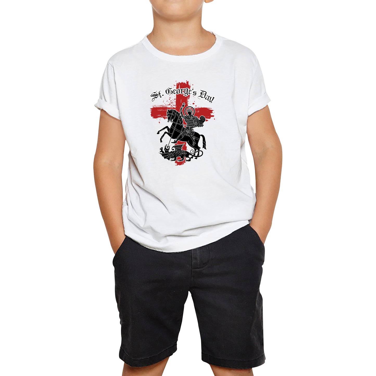 St George's Day Coat Of Arms Of Moscow Heraldic Horseman With A Spear In His Hand Slaying A Zilant Saint George And The Dragon England Flag Kids T Shirt