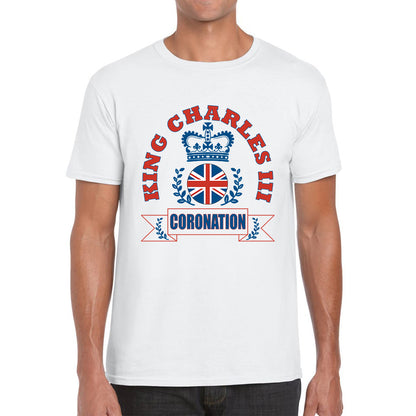 King Charles III 2023 Coronation God Save The King Royal Crown CR III His Majesty Union Jack Uk Flag Mens Tee Top