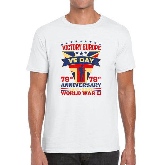 VE Day Victory In Europe Day Lest We Forget 1945-2023 World War II 78th Anniversary Remembrance Day British UK Veterans Mens Tee Top