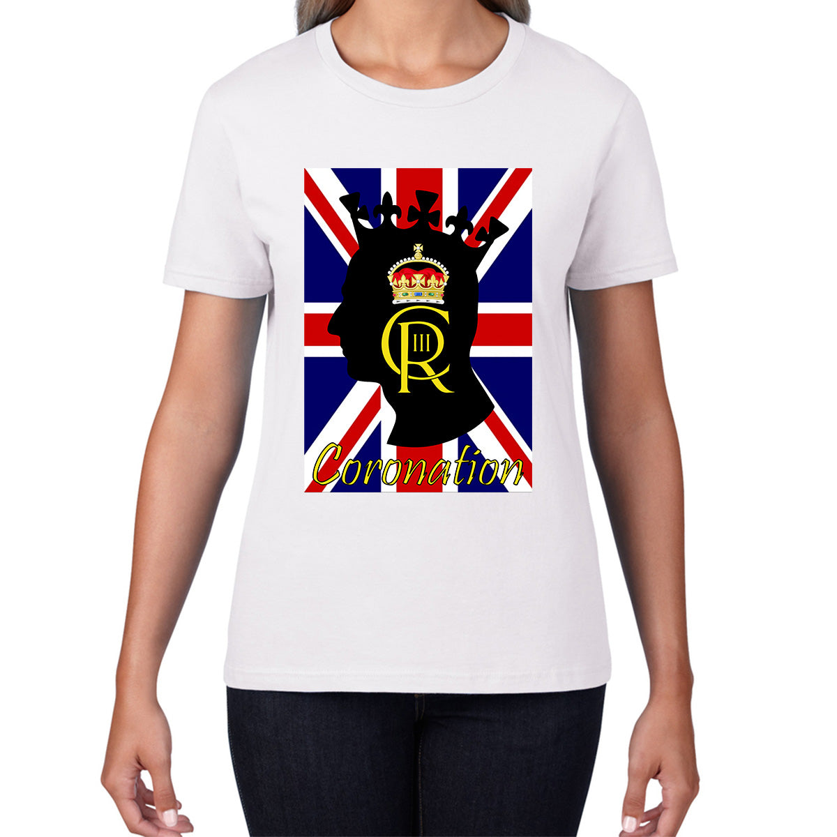 CR III Coronation Of King Charles III Royal Crown British Flag Great Britain Union Jack Womens Tee Top