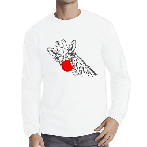 Giraffe Red Nose Day Adult Long Sleeve T Shirt. 50% Goes To Charity