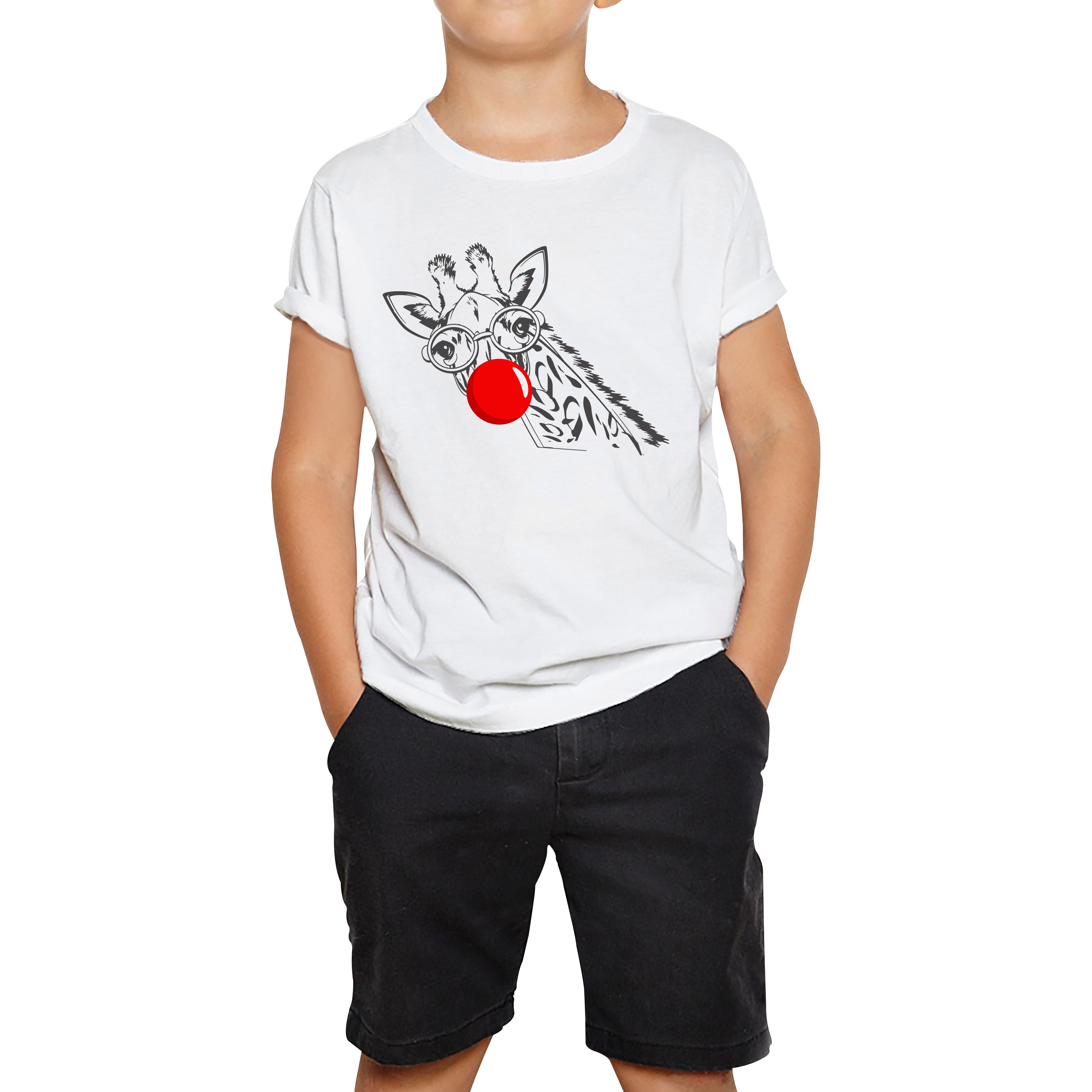 Giraffe Red Nose Day Kids T Shirt. 50% Goes To Charity