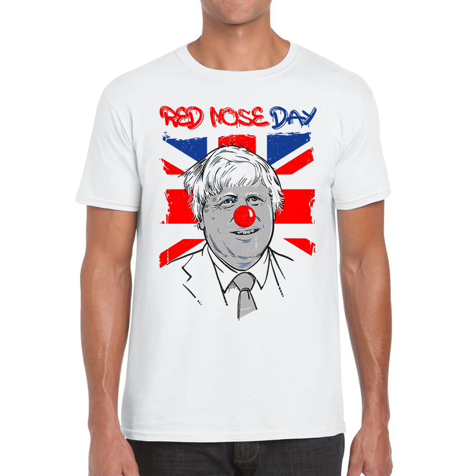 Red Nose Day PM Boris Johnson Adult T Shirt. 50% Goes To Charity